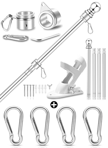 Silver 5 FT Metal Flagpole Kit and 304 Stainless Steel Flagpole Clips E758195