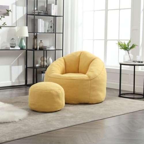 Yellow Memory Foam Bean Bag Chair with Ottoman I324017