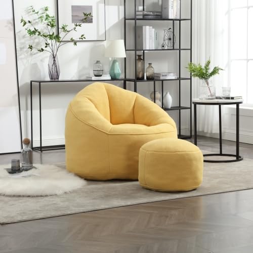 Yellow Memory Foam Bean Bag Chair with Ottoman I324017