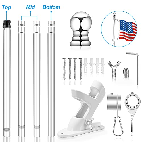 Silver 5 FT Metal Flagpole Kit and 304 Stainless Steel Flagpole Clips E758195