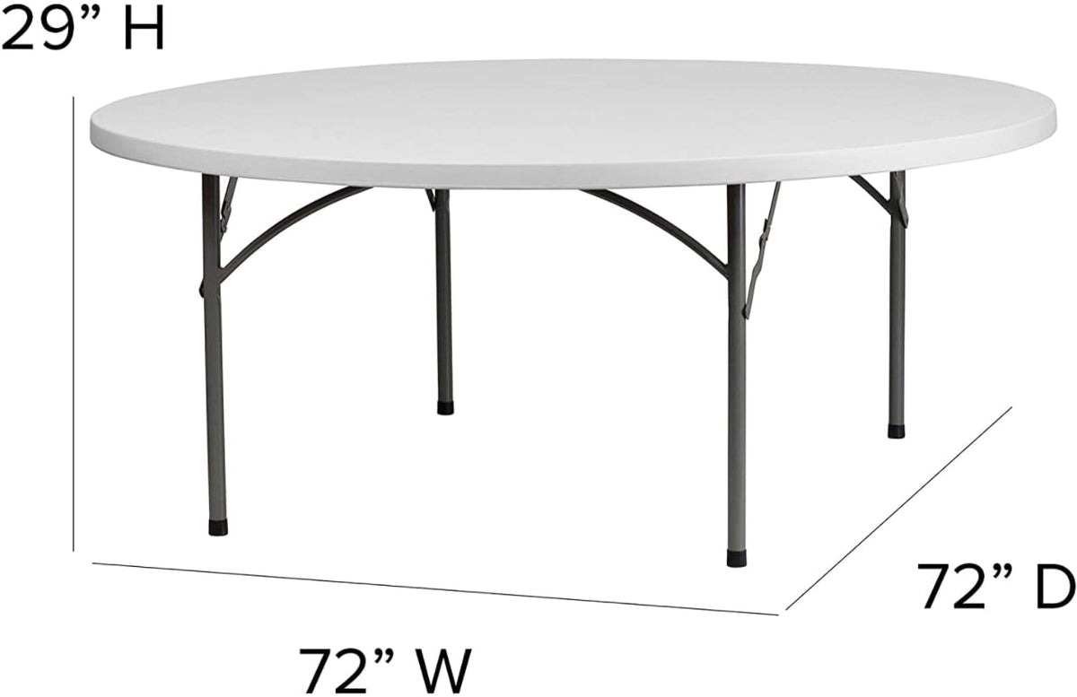 72" Round White Plastic Folding Table T840