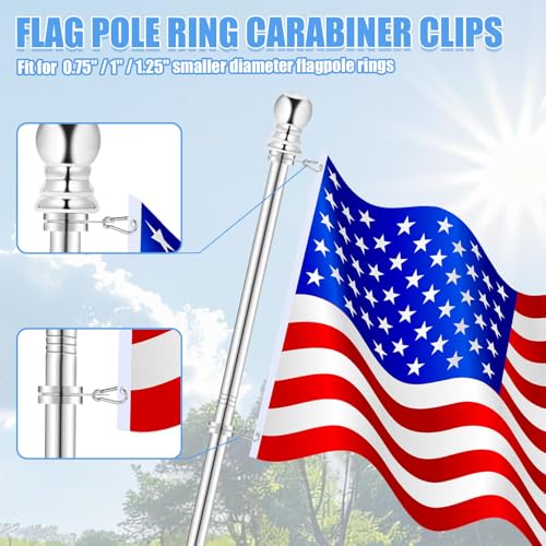 Silver 5 FT Metal Flagpole Kit and 304 Stainless Steel Flagpole Clips E758195