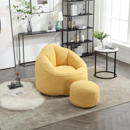 Yellow Memory Foam Bean Bag Chair with Ottoman I324017