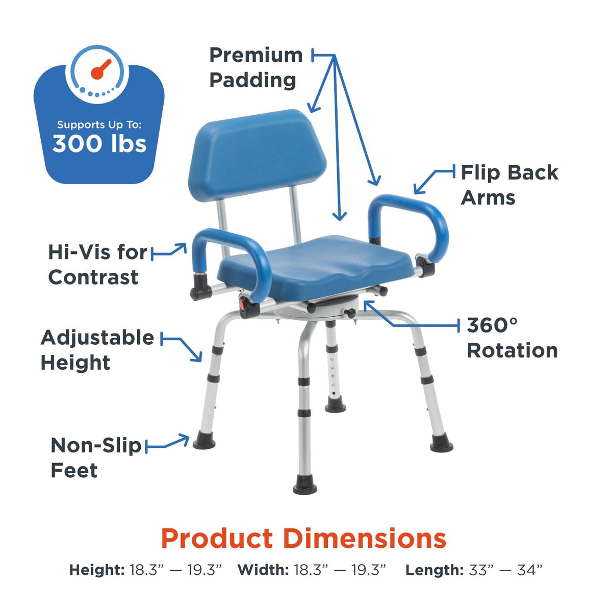 Rotating Shower Chair with Padded Swivel Seat G618