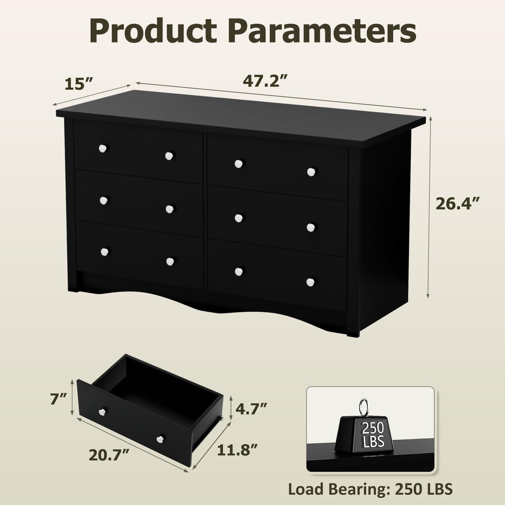 Black 6 Drawer Wood Dresser P58473