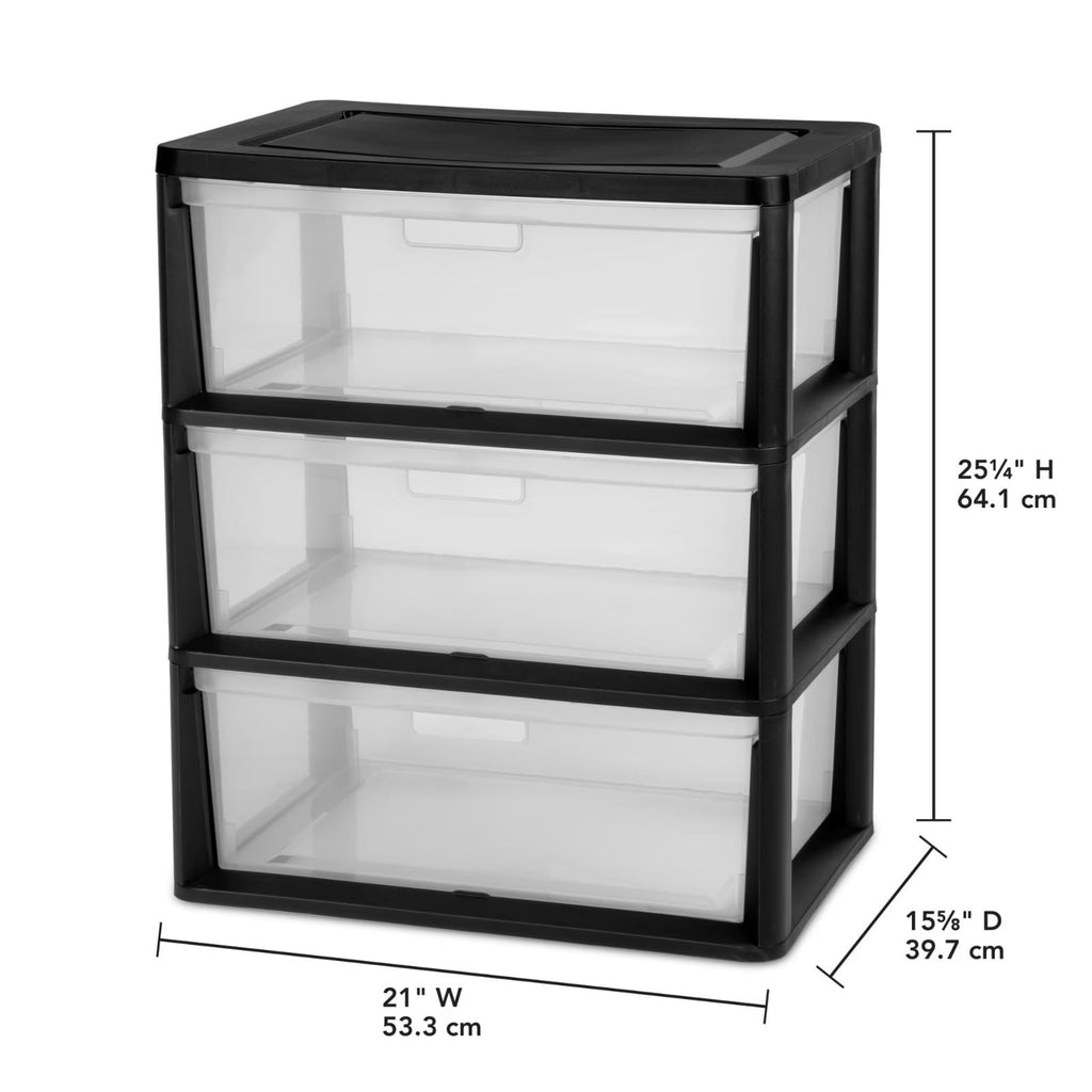 Black 3 Drawer Plastic Storage Organizer Tower with Clear Bins M1392