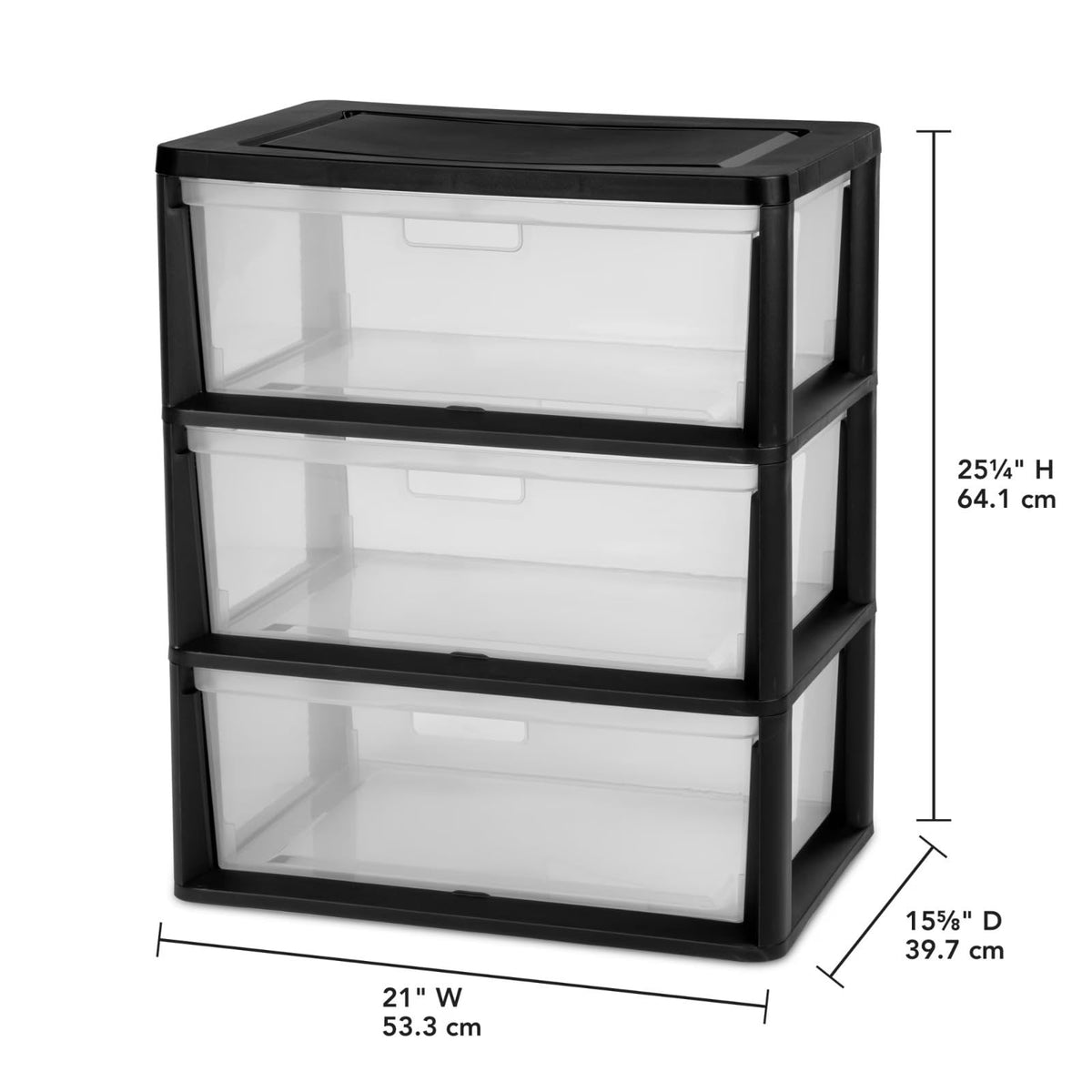 Black 3 Drawer Plastic Storage Organizer Tower with Clear Bins M1392