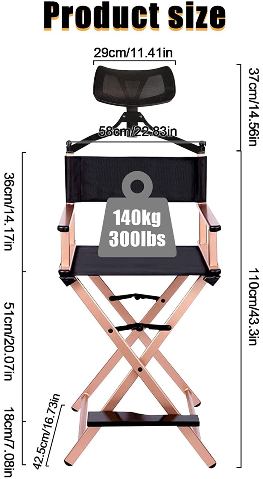 31 Inch Tall Aluminum Director Chair with Headrest and Footrest R5228