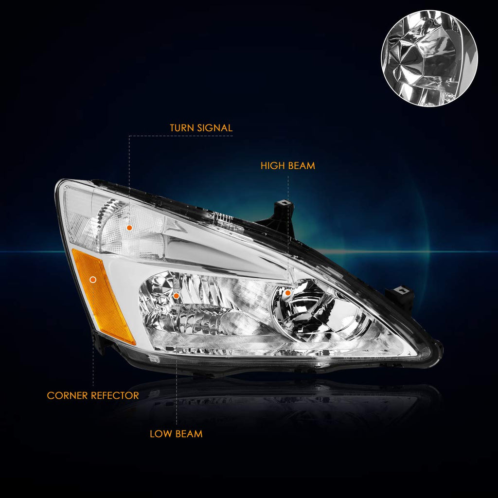 Headlights Assembly Pair of Halogen Headlamps with Chrome Housing Amber Corner B8970
