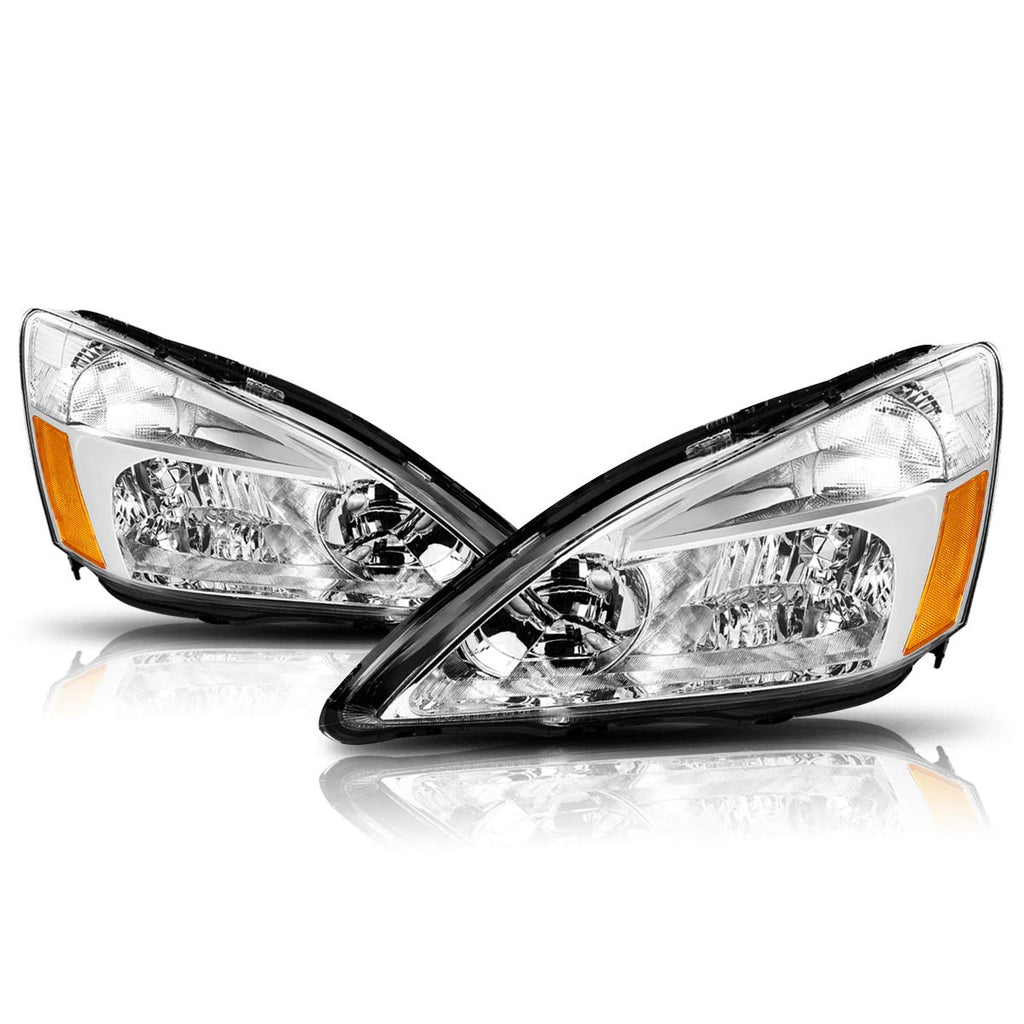 Headlights Assembly Pair of Halogen Headlamps with Chrome Housing Amber Corner B8970