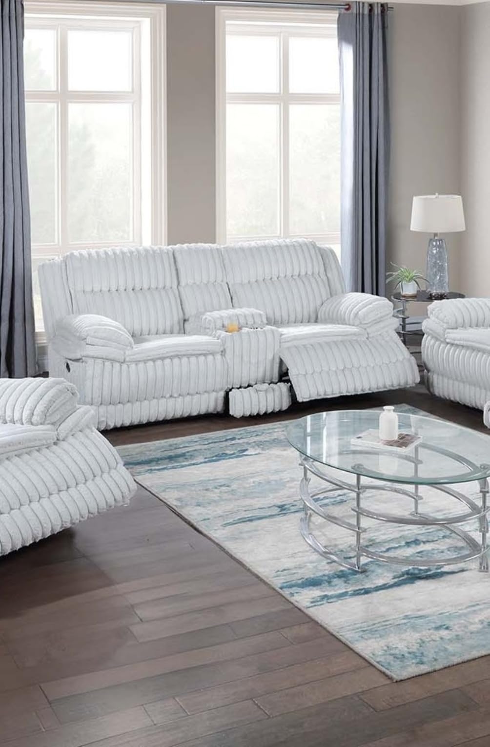 Light Gray Corduroy Manual Motion Loveseat O104883