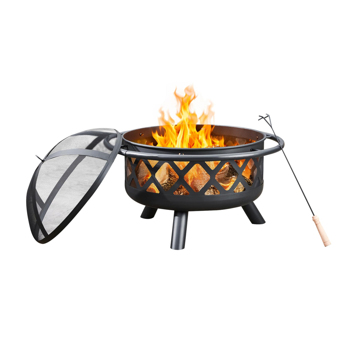 Round Steel 30 Inch Black Wood Burning Fire Pit K98120
