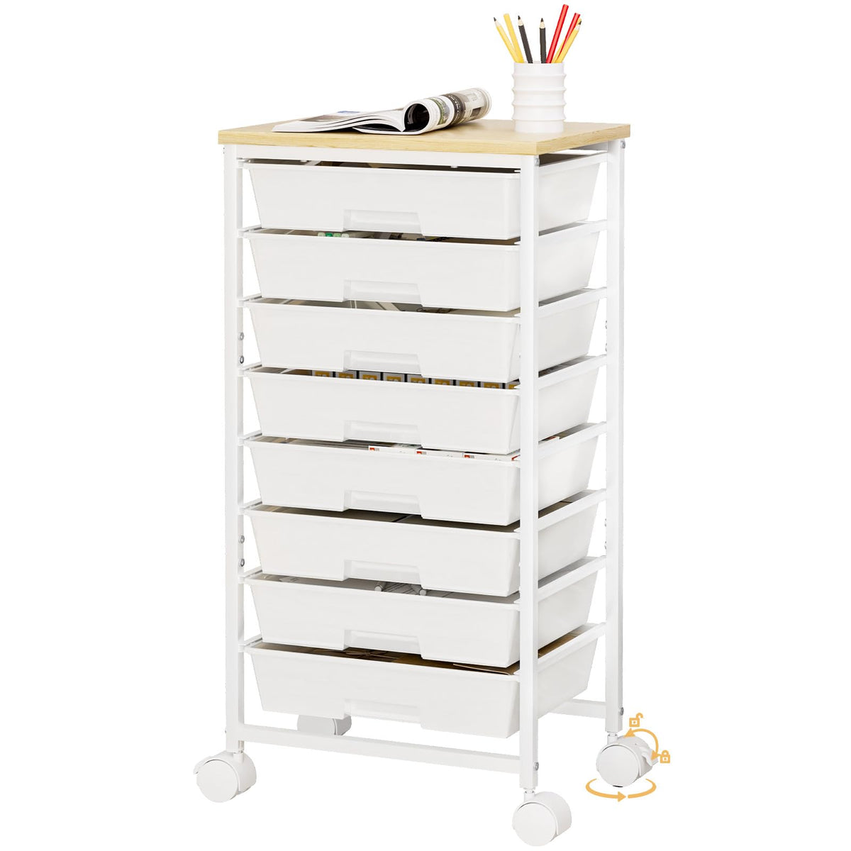 Rolling Storage Drawer Cart 8 Drawer Lockable Wheels S345