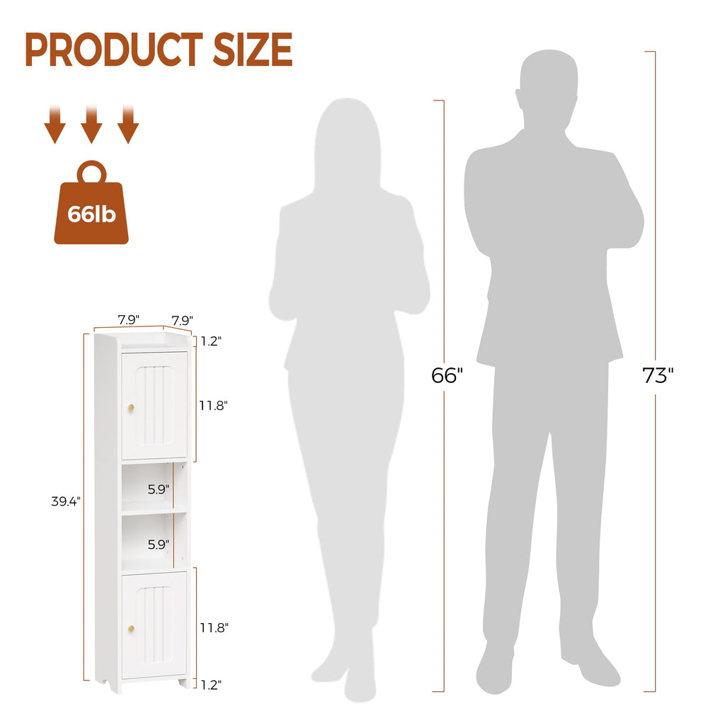 Slim Bathroom Storage Cabinet with 2 Doors and Adjustable Shelf Z989056