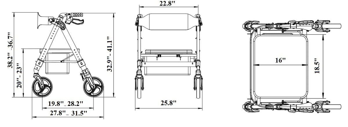 Heavy Duty 4 Wheel Rollator Walker with Seat K14396