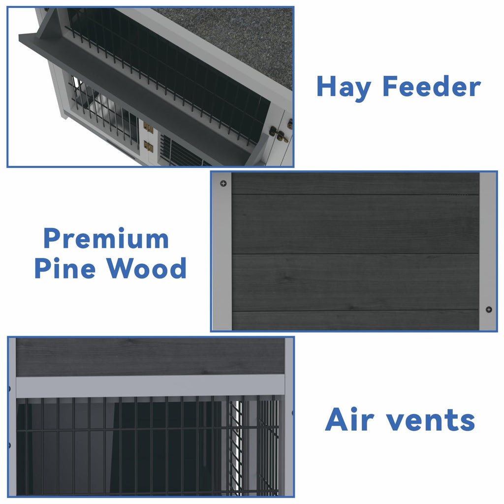 Large 2-Story Rabbit Hutch with Hay Feeder W455