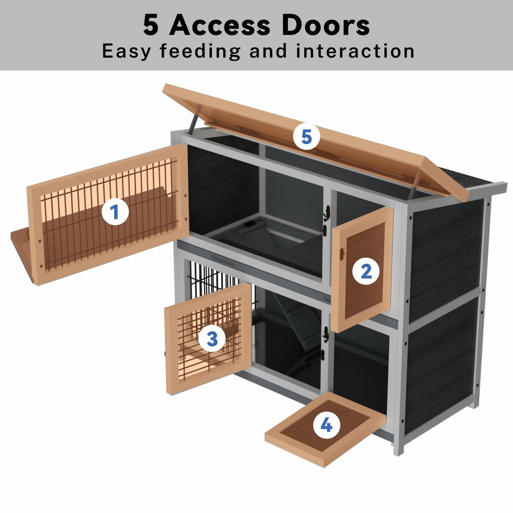Large 2-Story Rabbit Hutch with Hay Feeder W455