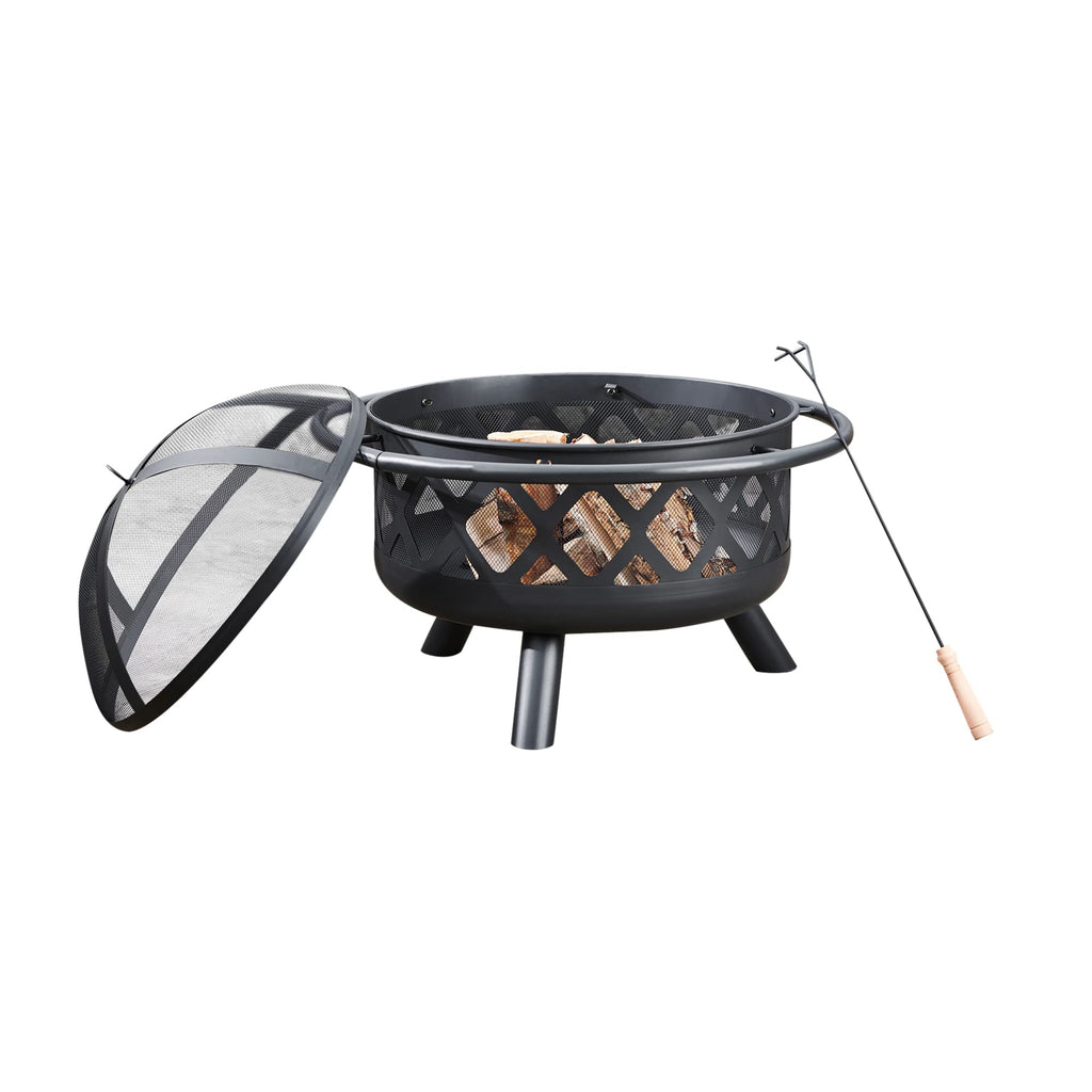 Round Steel 30 Inch Black Wood Burning Fire Pit K98120