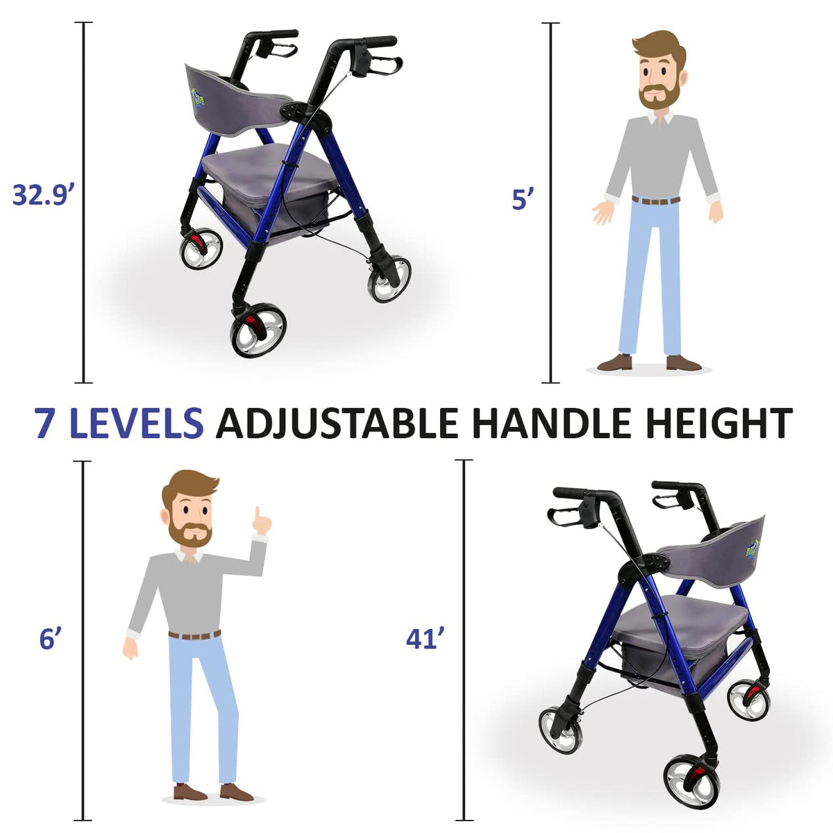 Heavy Duty 4 Wheel Rollator Walker with Seat K14396