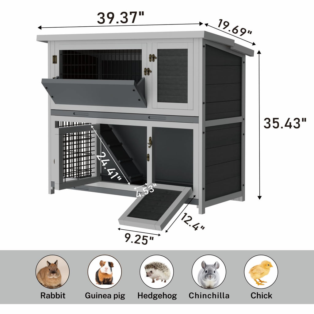 Large 2-Story Rabbit Hutch with Hay Feeder W455