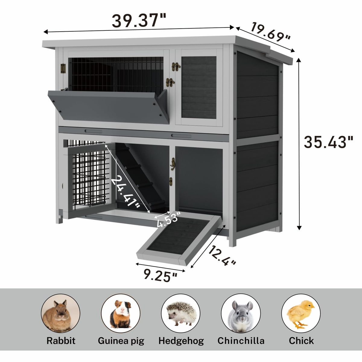 Large 2-Story Rabbit Hutch with Hay Feeder W455