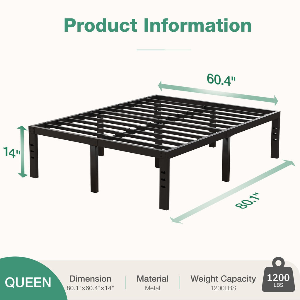 Queen Size 14 Inch Metal Platform Bed Frame D5187