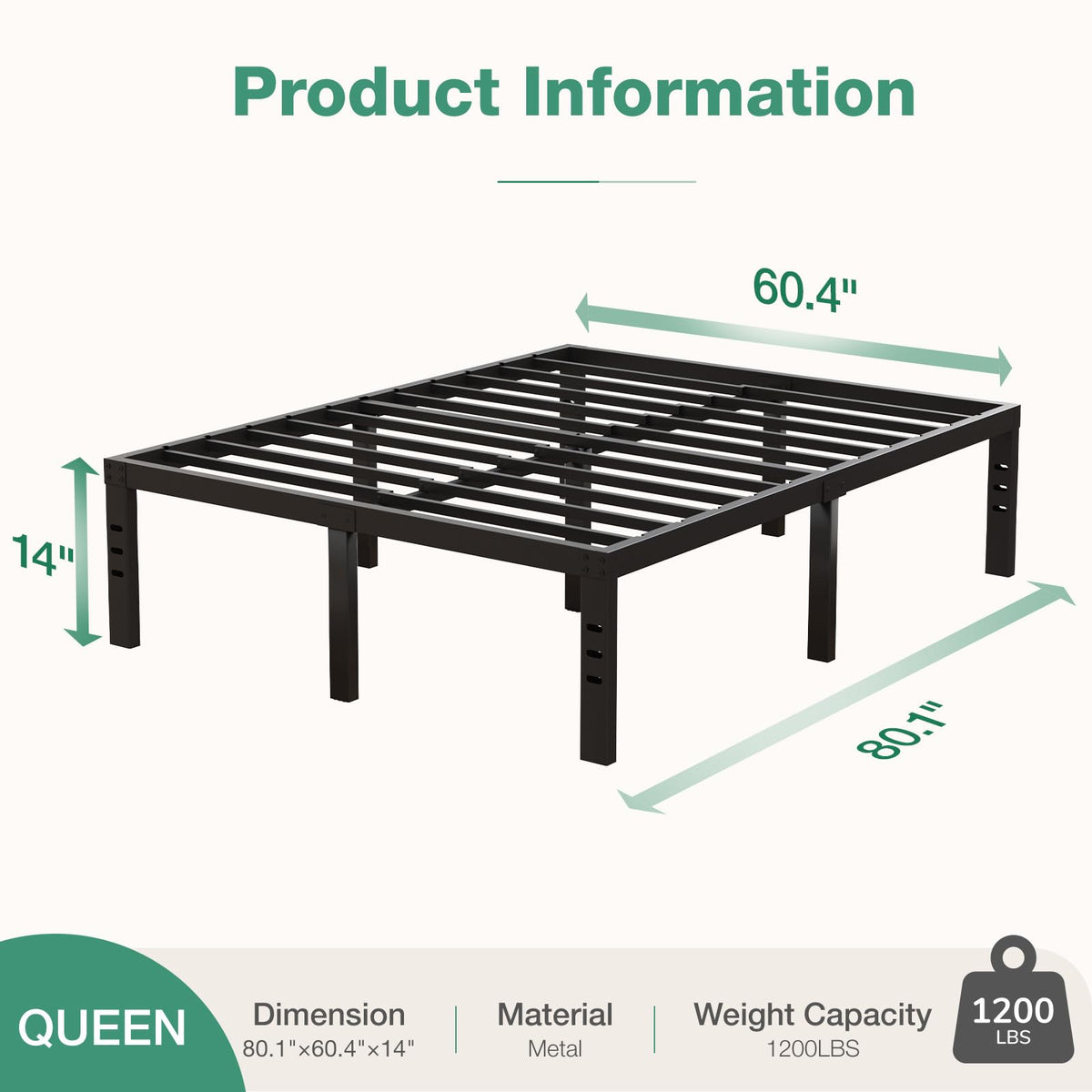 Queen Size 14 Inch Metal Platform Bed Frame D5187