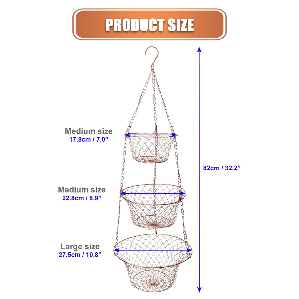 3 Tier Heavy Duty Wire Fruit and Vegetable Basket with Hooks R7697