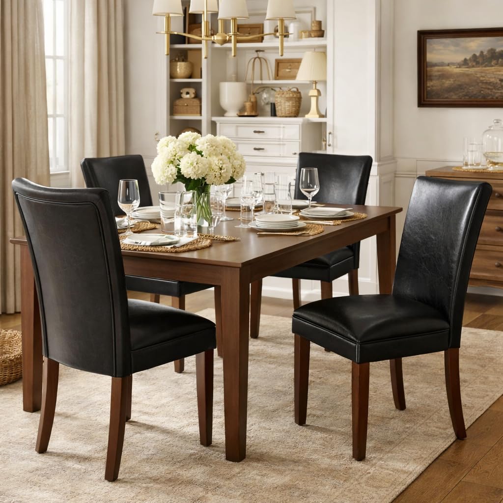 Black Faux Leather Dining Chair Set of 2 M139