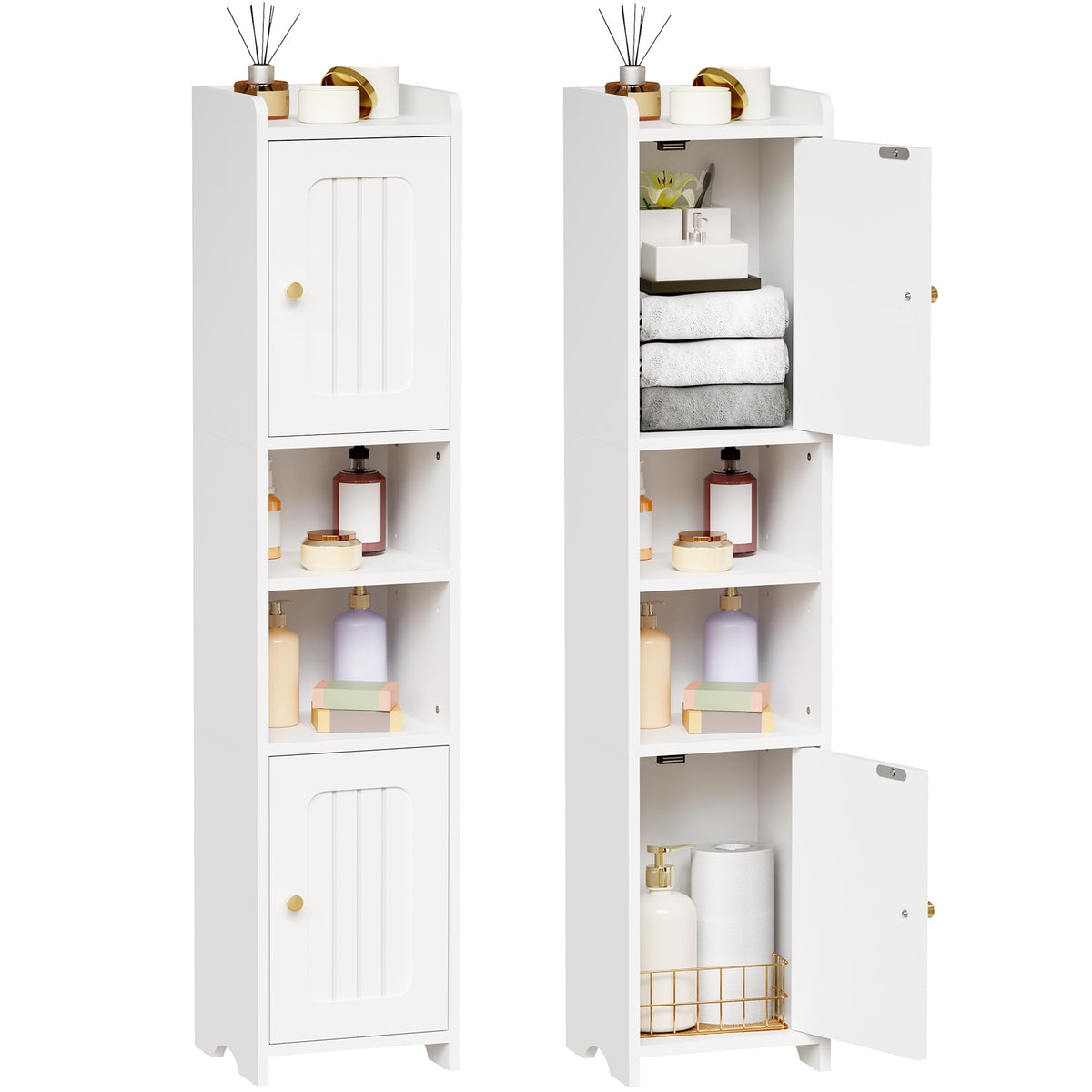 Slim Bathroom Storage Cabinet with 2 Doors and Adjustable Shelf Z989056