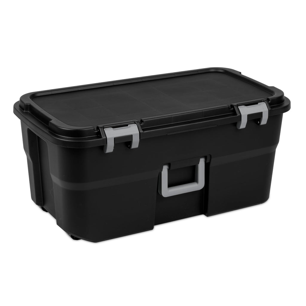 Black 22 Gallon Wheeled Plastic Storage Trunk R695