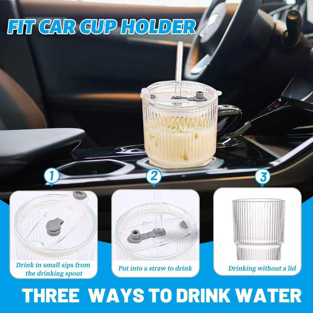 20 oz Clear Ribbed Glass Tumbler with Lid and Straw S22296