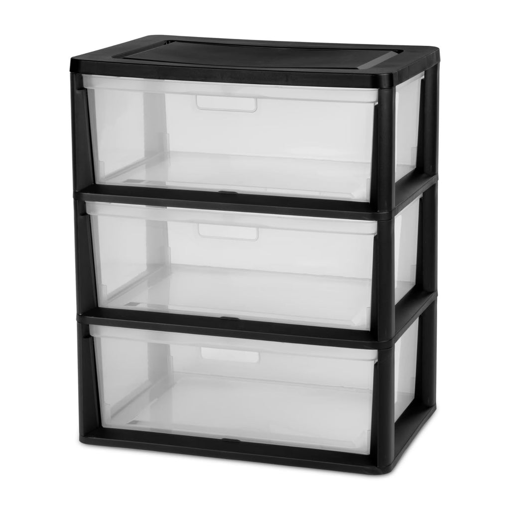Black 3 Drawer Plastic Storage Organizer Tower with Clear Bins M1392