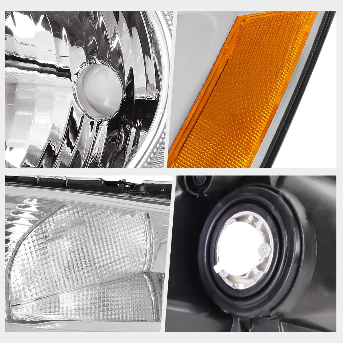 Headlights Assembly Pair of Halogen Headlamps with Chrome Housing Amber Corner B8970
