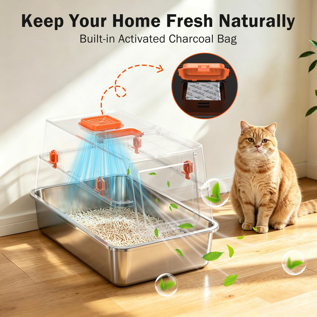 XL Enclosed Stainless Steel Cat Litter Box with Lid I759662