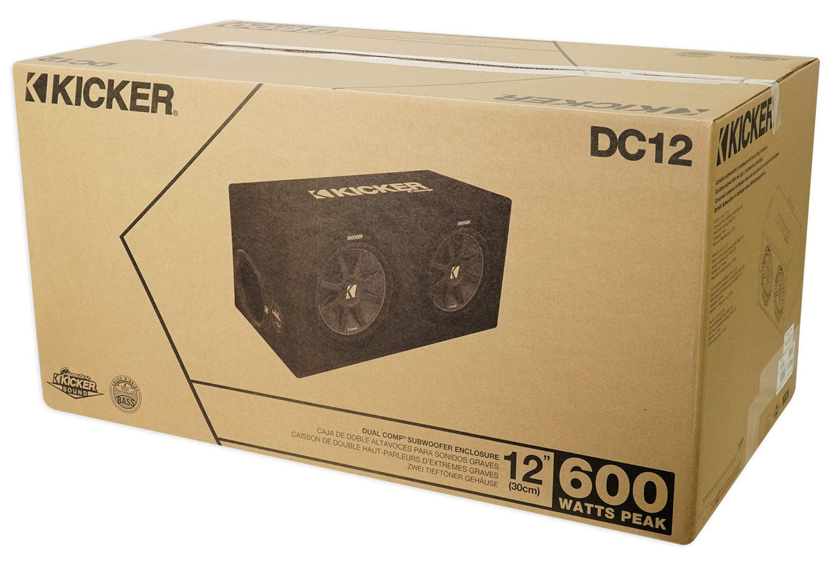 Dual 12" Subwoofers in Vented Sub Box Enclosure with Mono Car Amp and Amp Installation Kit B1526