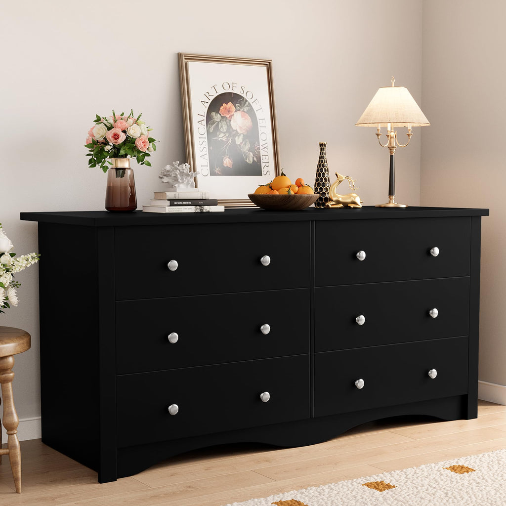 Black 6 Drawer Wood Dresser P58473