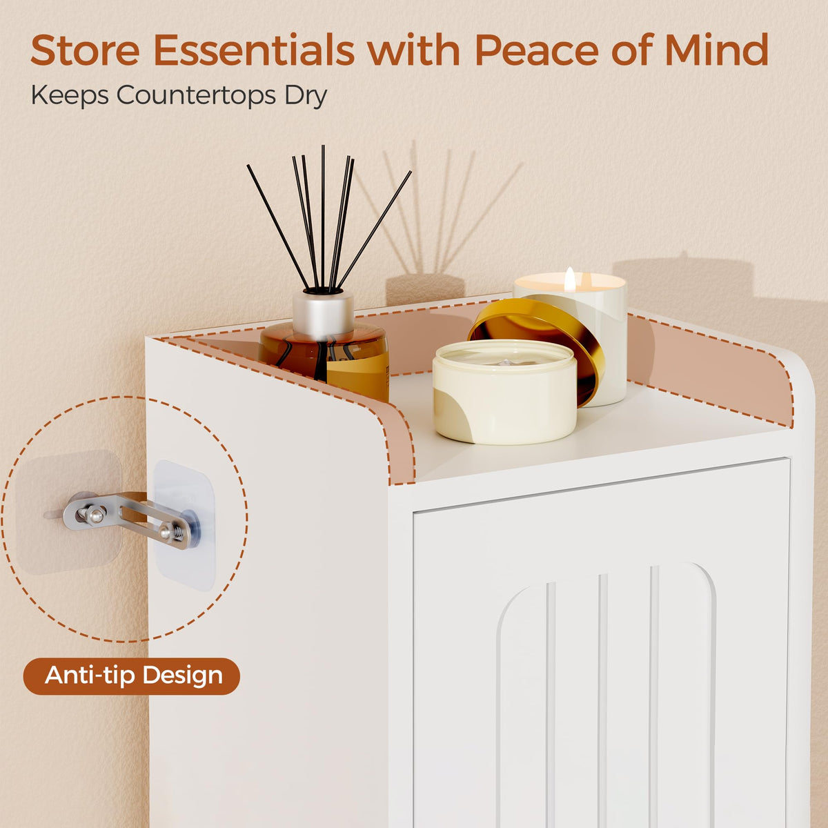 Slim Bathroom Storage Cabinet with 2 Doors and Adjustable Shelf Z989056