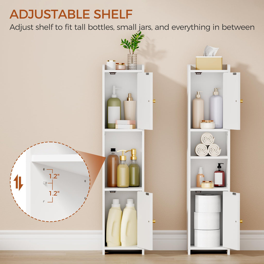 Slim Bathroom Storage Cabinet with 2 Doors and Adjustable Shelf Z989056