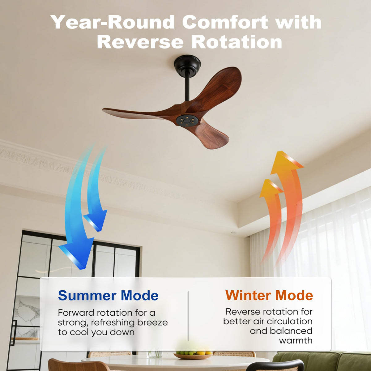 Solid Wood 3 Blade Ceiling Fan with Remote Wall Control H914577