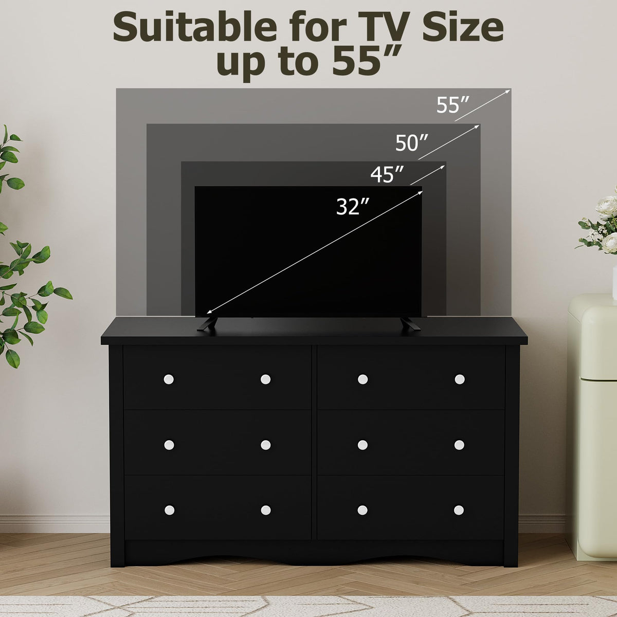 Black 6 Drawer Wood Dresser P58473