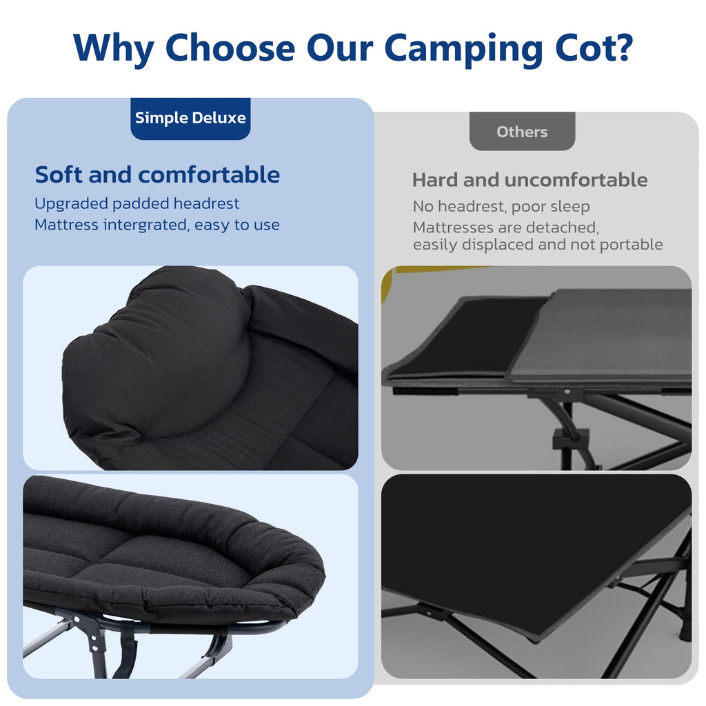 Folding Camping Cot with Mattress and Pillow, 450 Lbs Capacity, 69 Inch, Black V7468