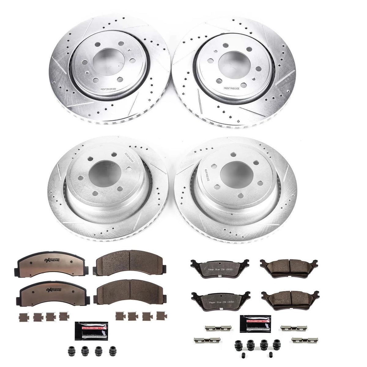 Front and Rear Drilled Slotted Brake Rotors and Carbon Fiber Ceramic Pads M9779