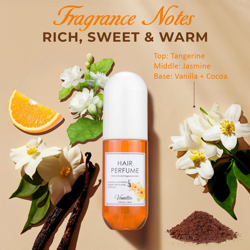 Vanilla Hair & Body Perfume Spray, Alcohol-Free, 1.7 Oz T156