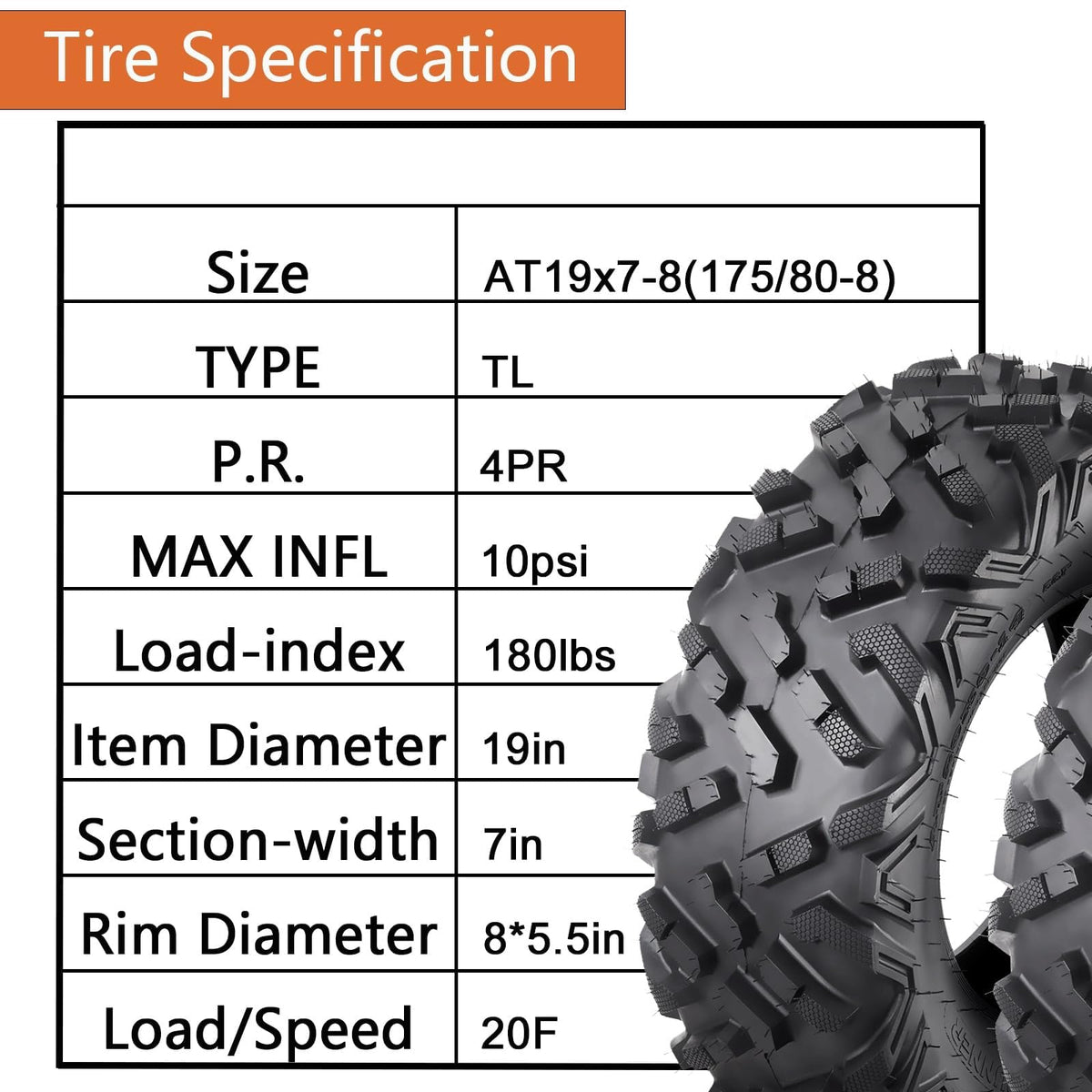 19X7-8 Set of 2 Tubeless ATV Tires K28506