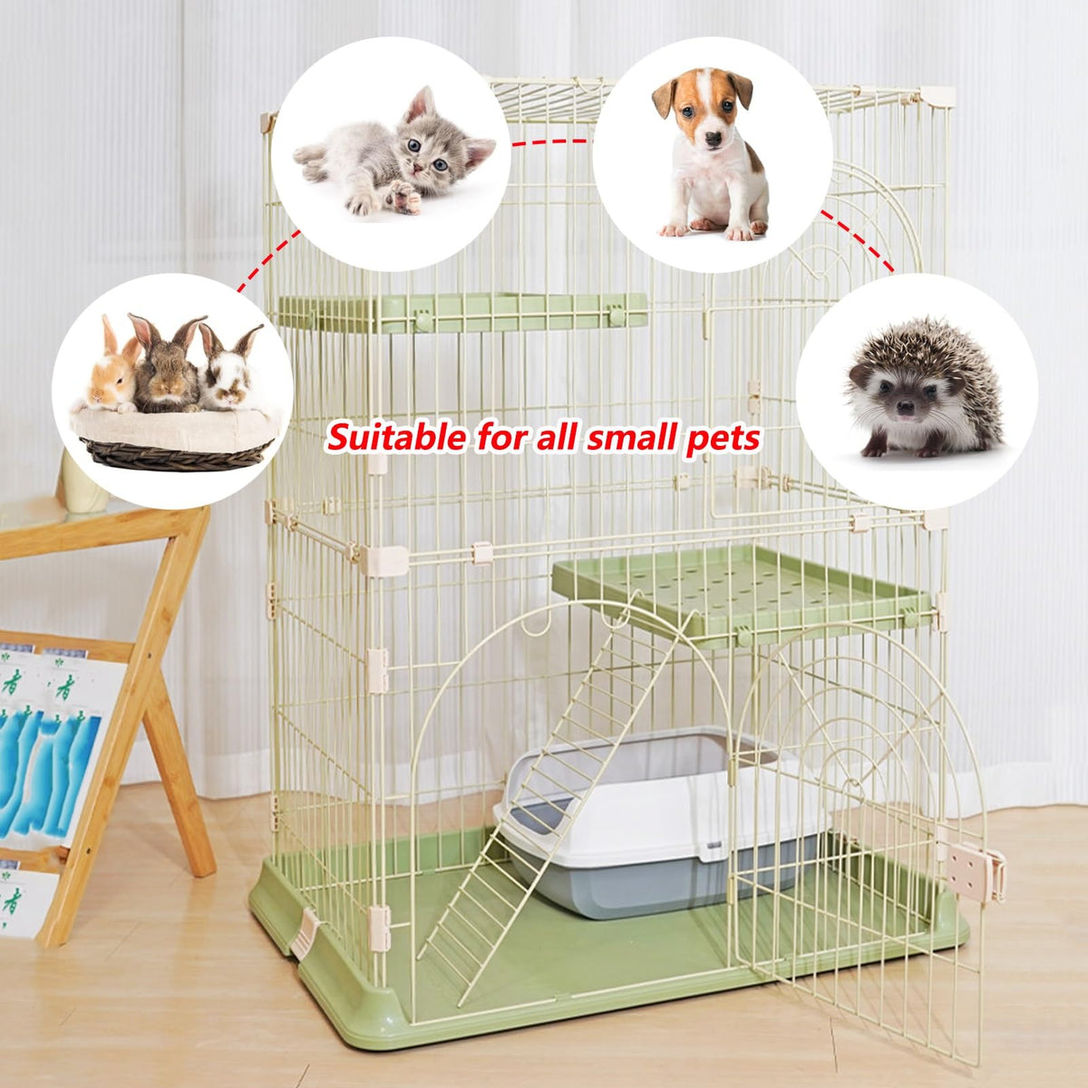 3/4-Tier Wire Cat Cage Playpen with Hammock and Platforms W9255
