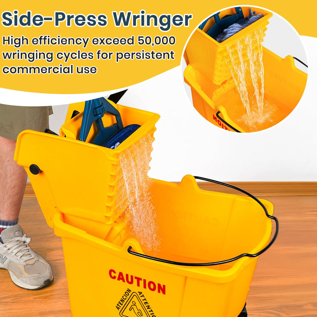 35 Qt Commercial Mop Bucket with Side Press Wringer on Wheels D692994