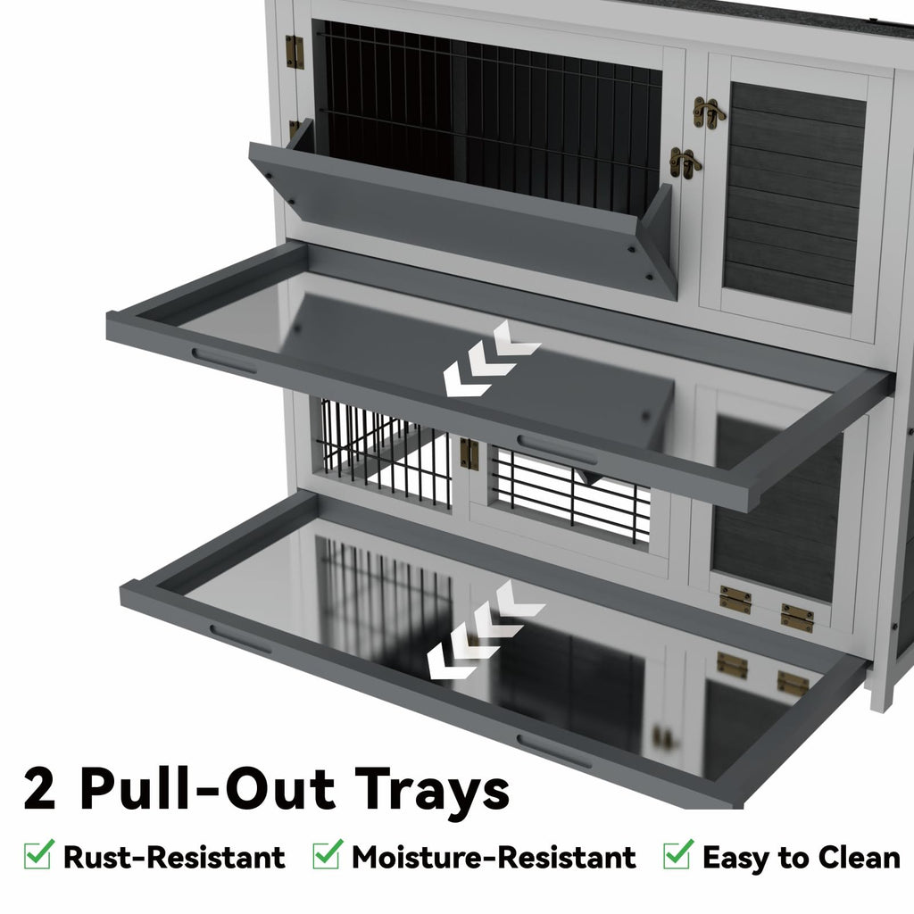 Large 2-Story Rabbit Hutch with Hay Feeder W455