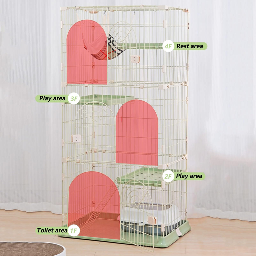 3/4-Tier Wire Cat Cage Playpen with Hammock and Platforms W9255
