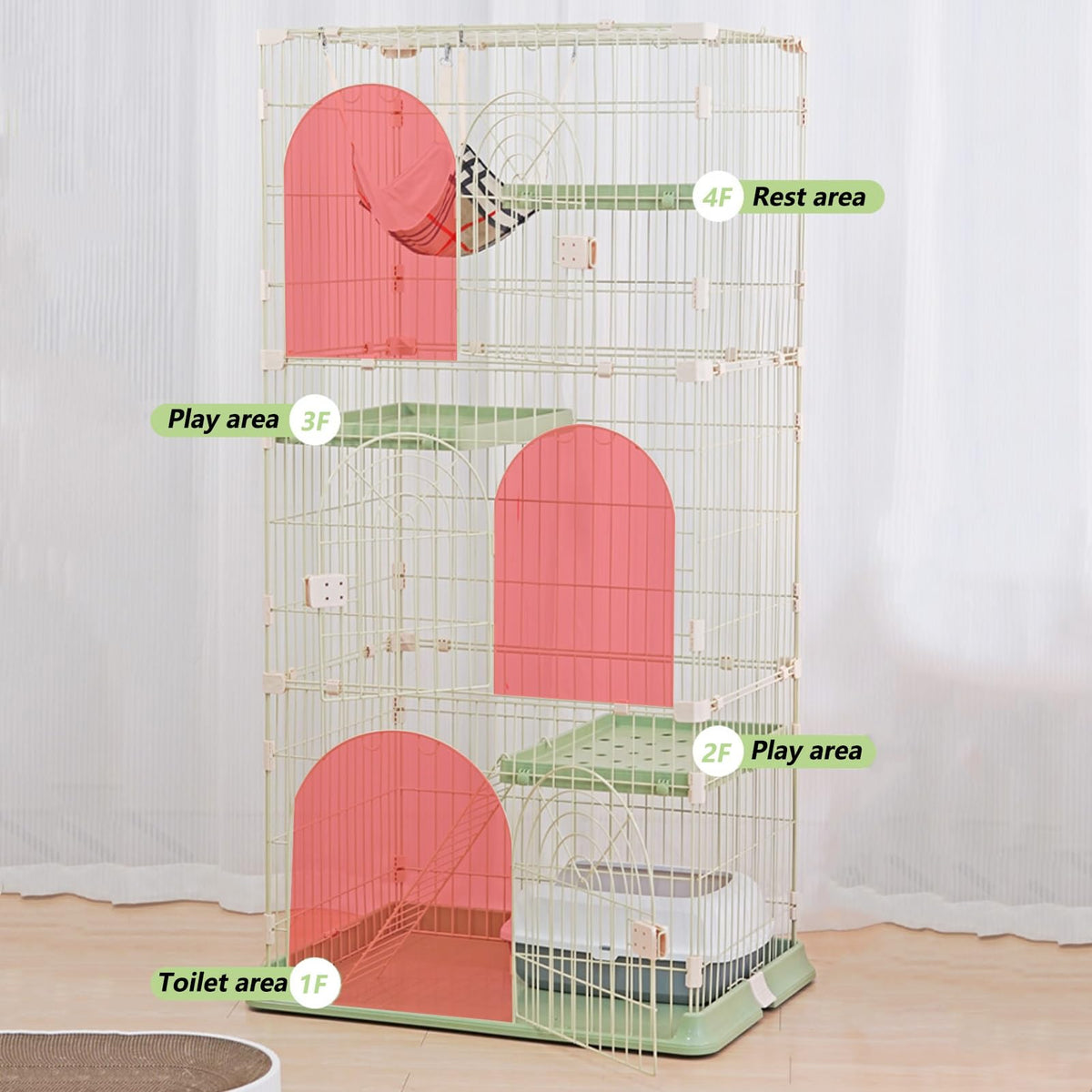 3/4-Tier Wire Cat Cage Playpen with Hammock and Platforms W9255